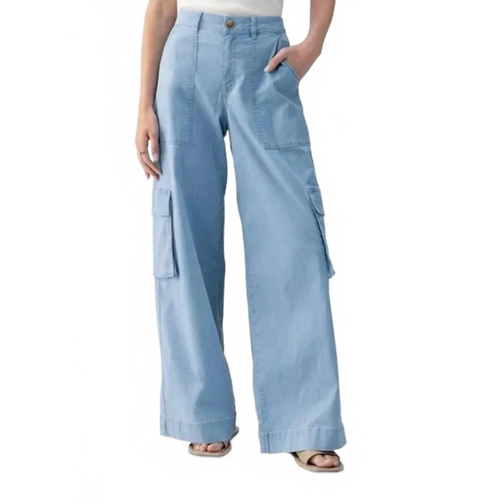 Sanctuary Sunset Pant Women Size 29 Blue Semi High Rise Relaxed Cargo Denim New